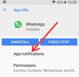 Настройки за известяване на приложението WhatsApp в android 8.1Oreo