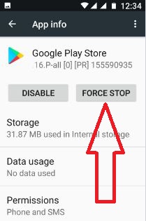 Принудително спиране на Google play store за коригиране на код за грешка 500