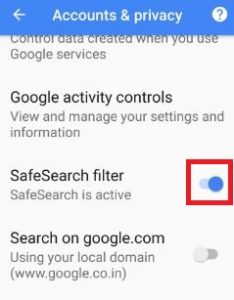 активирайте филтъра за безопасно търсене в Google
